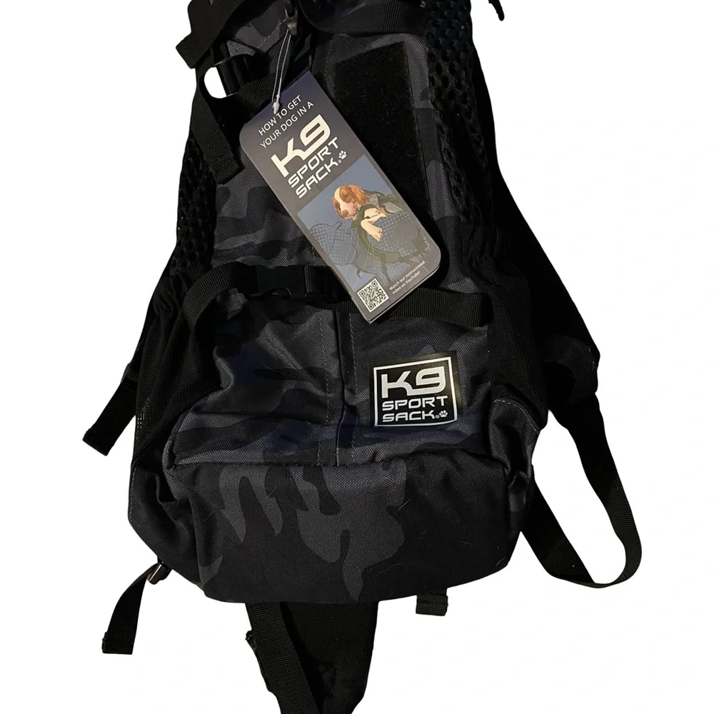 Stylish Black/Grey Camouflage Dog Carrier Backpack